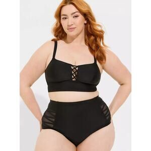 Torrid Strappy Lace Up Lattice High Rise Bikini Swimsuit Black Top 0, Bottom 2X